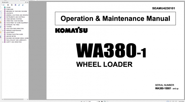 Komatsu Wheel Loader WA380 1 Operation Maintenance Manual SEAMU4230101