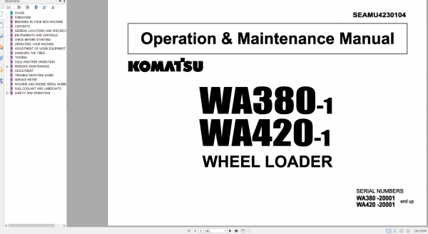 Komatsu Wheel Loader WA380 1 WA420 1 Operation Maintenance Manual SEAMU4230104