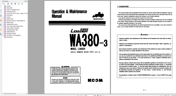 Komatsu Wheel Loader WA380 3 Operation Maintenance Manual OMEW380000