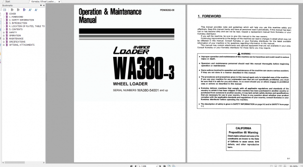 Komatsu Wheel Loader WA380 3 Operation Maintenance Manual PEN00262 00 2007