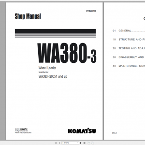 Komatsu Wheel Loader WA380 3 Shop Manual VEBM460104 2000