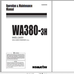 Komatsu Wheel Loader WA380 3H Operation Maintenance Manual VEAM460400 2001