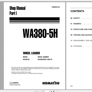 Komatsu Wheel Loader WA380 5H Part I Shop Manual VEBM920100 2002