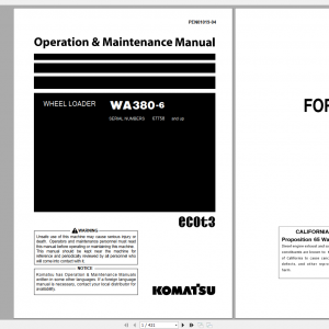 Komatsu Wheel Loader WA380 6 Operation Maintenance Manual PEN01019 04 2021