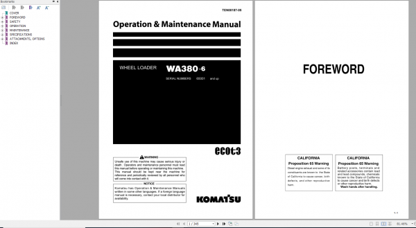 Komatsu Wheel Loader WA380 6 Operation Maintenance Manual TEN00187 05 2008