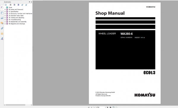 Komatsu Wheel Loader WA380 6 Shop Manual VEBM440102 2012