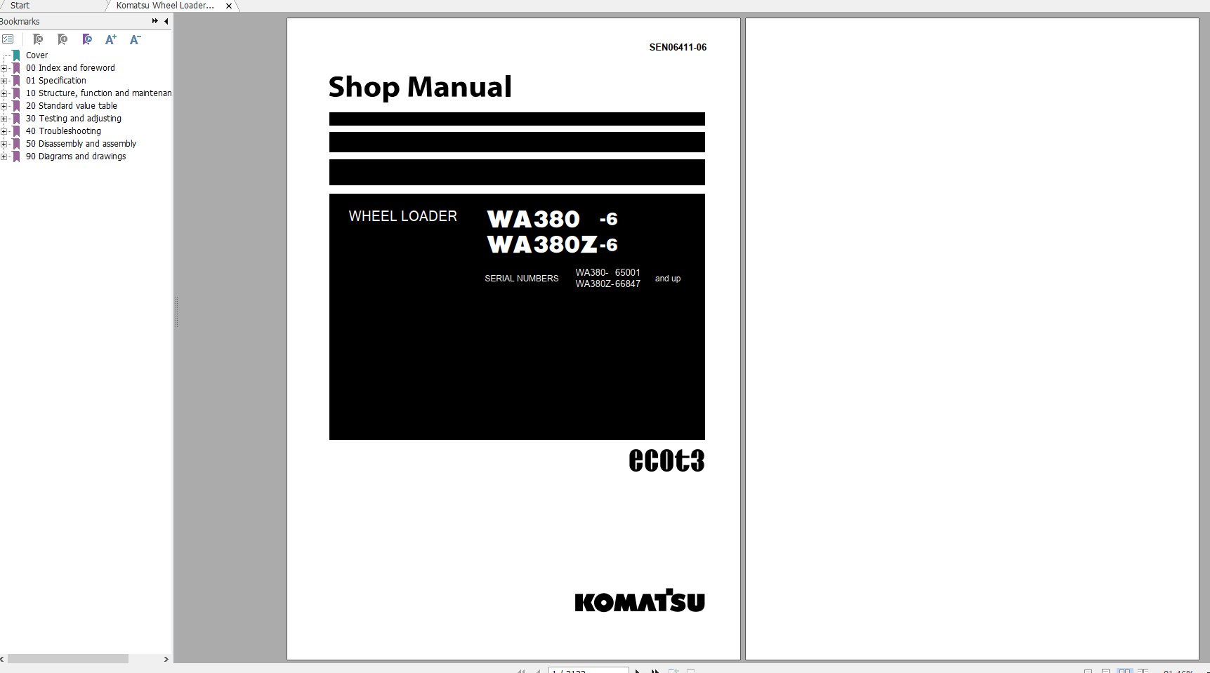 Komatsu Wheel Loader WA380 6 WA380Z 6 Shop Manual SEN06411 06 2014