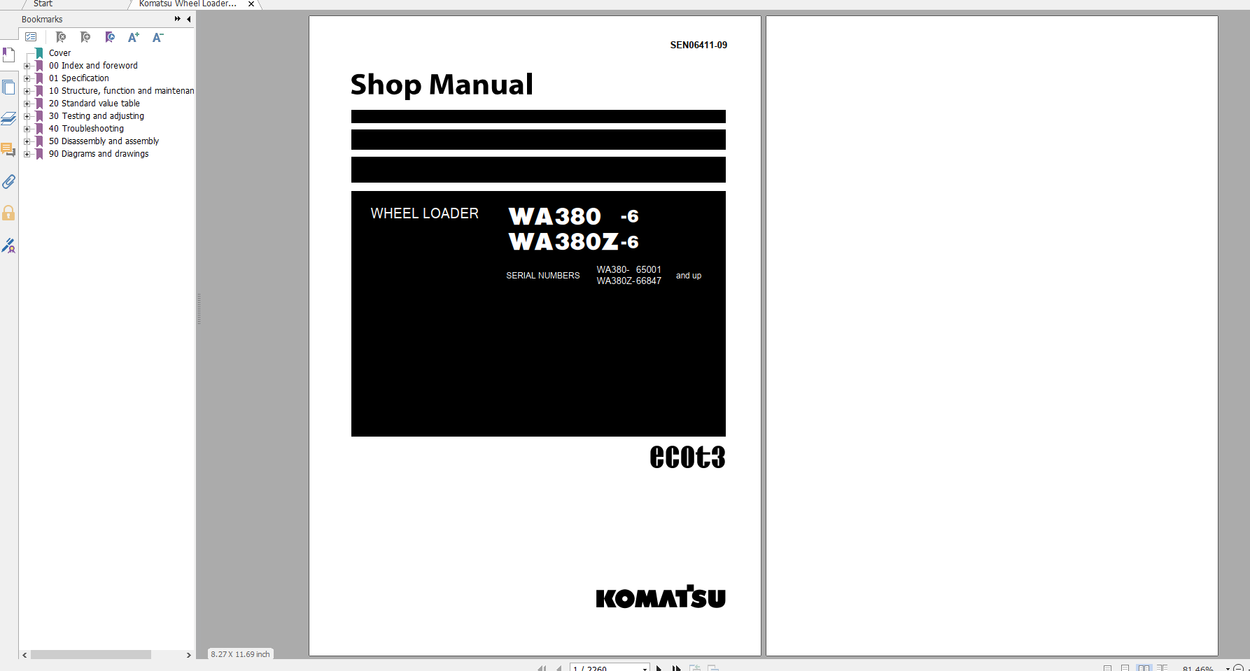 Komatsu Wheel Loader WA380 6 WA380Z 6 Shop Manual SEN06411 09 2014