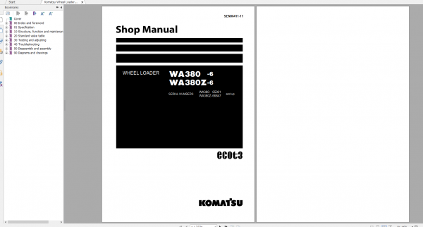 Komatsu Wheel Loader WA380 6 WA380Z 6 Shop Manual SEN06411 11 2014