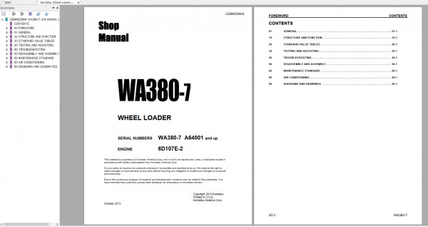Komatsu Wheel Loader WA380 7 Engine 6D107E 2 Shop Manual CEBM025604 2013