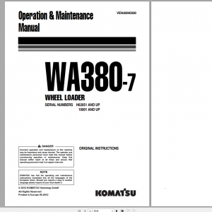 Komatsu Wheel Loader WA380 7 Operation Maintenance Manual VENAM40500 2012