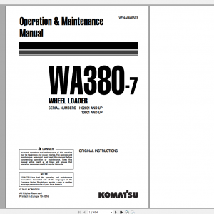 Komatsu Wheel Loader WA380 7 Operation Maintenance Manual VENAM40503 2016