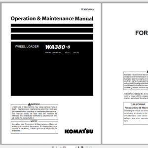 Komatsu Wheel Loader WA380 8 Operation Maintenance Manual TEN00706 03 2017