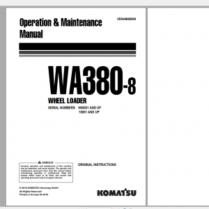 Komatsu Wheel Loader WA380 8 Operation Maintenance Manual VENAM48500 2016
