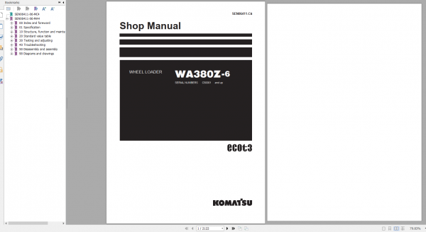 Komatsu Wheel Loader WA380Z 6 Shop Manual SEN06411 C6 2014