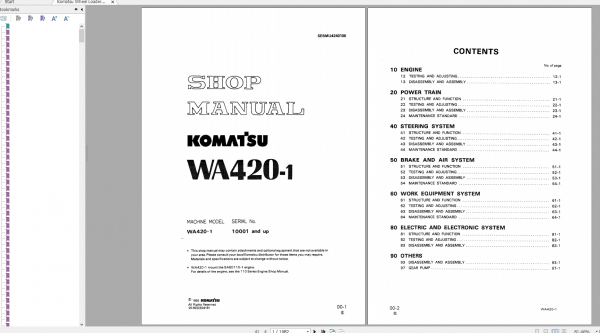 Komatsu Wheel Loader WA420 1 Shop Manual SEBMU4240106 1992