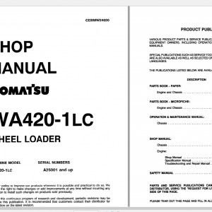 Komatsu Wheel Loader WA420 1LC Shop Manual CEBDW24020 1991