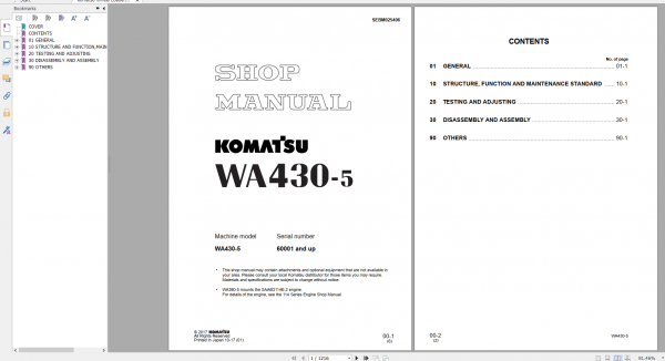 Komatsu Wheel Loader WA430 5 Shop Manual SEBM025406 2017 1