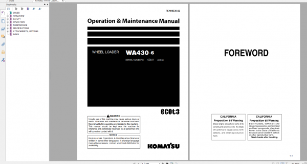 Komatsu Wheel Loader WA430 6 Operation Maintenance Manual PEN00330 02 2009