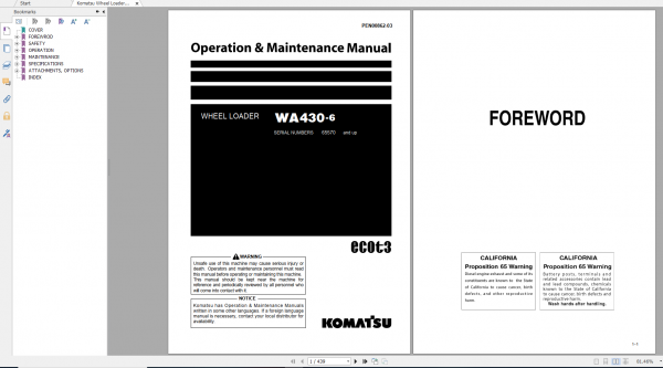 Komatsu Wheel Loader WA430 6 Operation Maintenance Manual PEN00862 03 2019