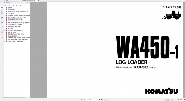 Komatsu Wheel Loader WA450 1 Log Operation Maintenance Manual SEAM0421LG02