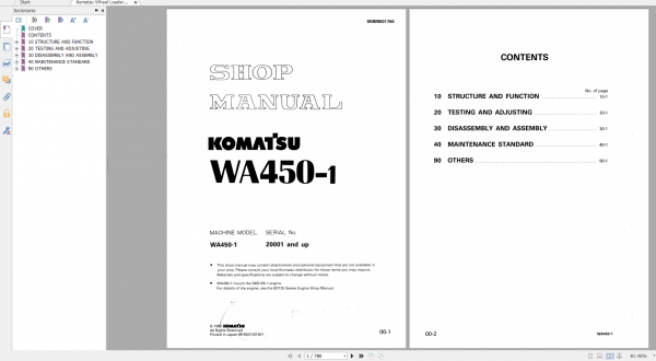 Komatsu Wheel Loader WA450 1 Shop Manual SEBM001700 1992