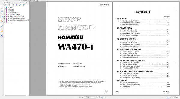 Komatsu Wheel Loader WA470 1 Shop Manual SEBMU4210106