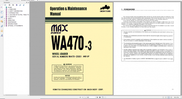 Komatsu Wheel Loader WA470 3 Operation Maintenance Manual OMEW4700M0