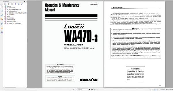 Komatsu Wheel Loader WA470 3 Operation Maintenance Manual PEN00265 00 2007