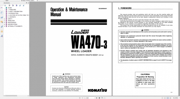 Komatsu Wheel Loader WA470 3 Operation Maintenance Manual SEAM008401