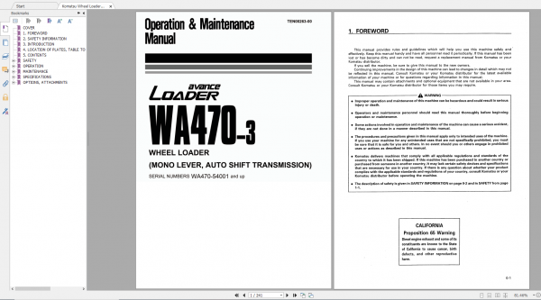 Komatsu Wheel Loader WA470 3 Operation Maintenance Manual TEN00263 00 2007