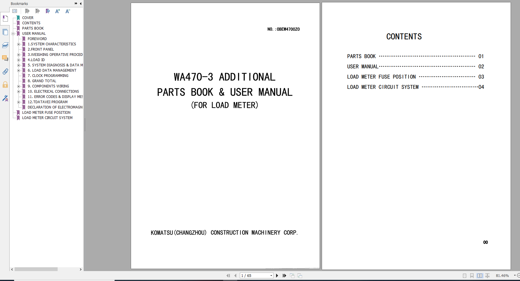 Komatsu Wheel Loader WA470 3 Parts Book User Manual OBEW4700Z0