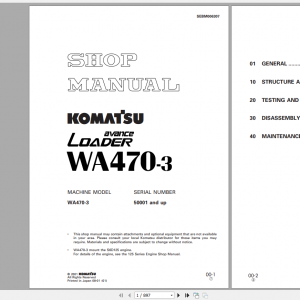Komatsu Wheel Loader WA470 3 Shop Manual SEBM006307 2001