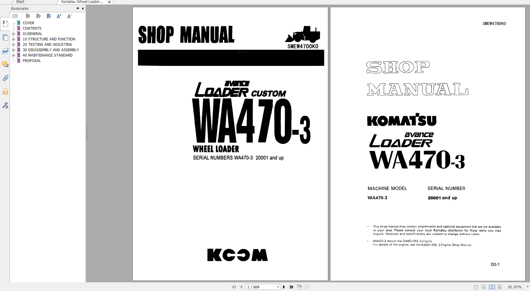 Komatsu Wheel Loader WA470 3 Shop Manual SMEW4700K0