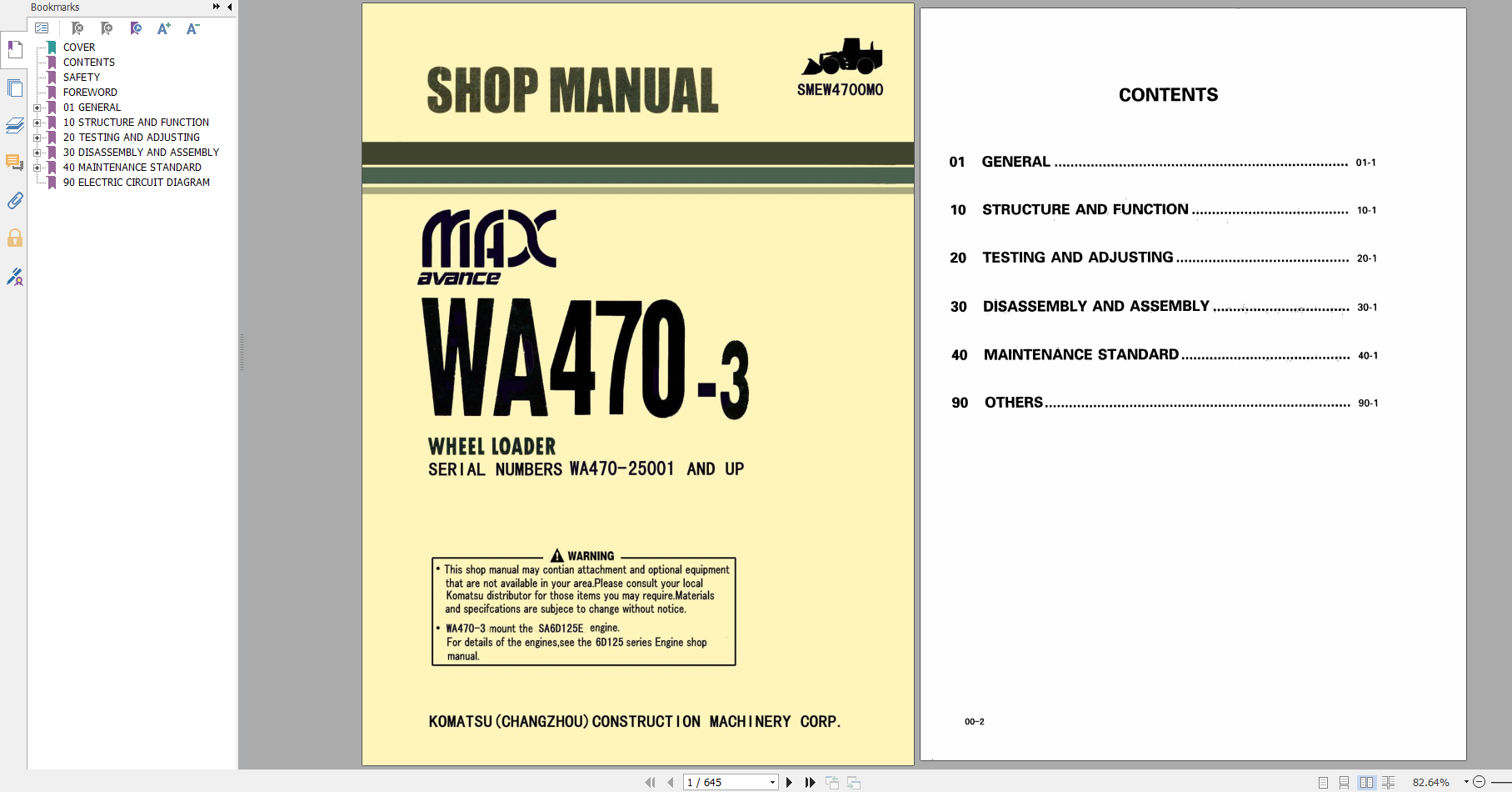 Komatsu Wheel Loader WA470 3 Shop Manual SMEW4700M0