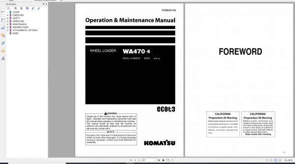 Komatsu Wheel Loader WA470 6 Operation Maintenance Manual PEN00323 04 2009