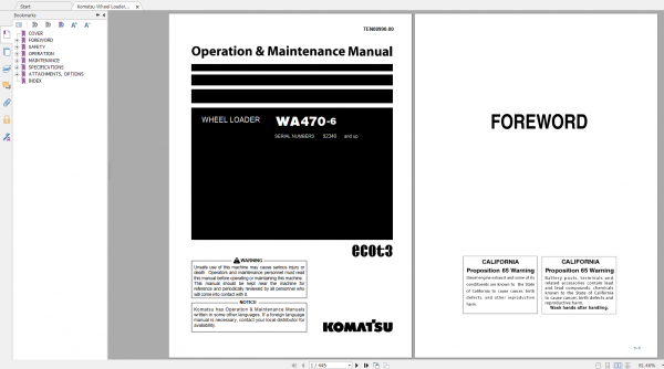 Komatsu Wheel Loader WA470 6 Operation Maintenance Manual TEN00990 00 2020 1