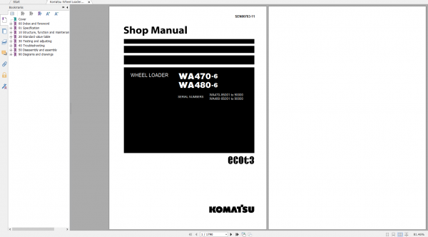 Komatsu Wheel Loader WA470 6 WA480 6 Shop Manual SEN00783 11 2007