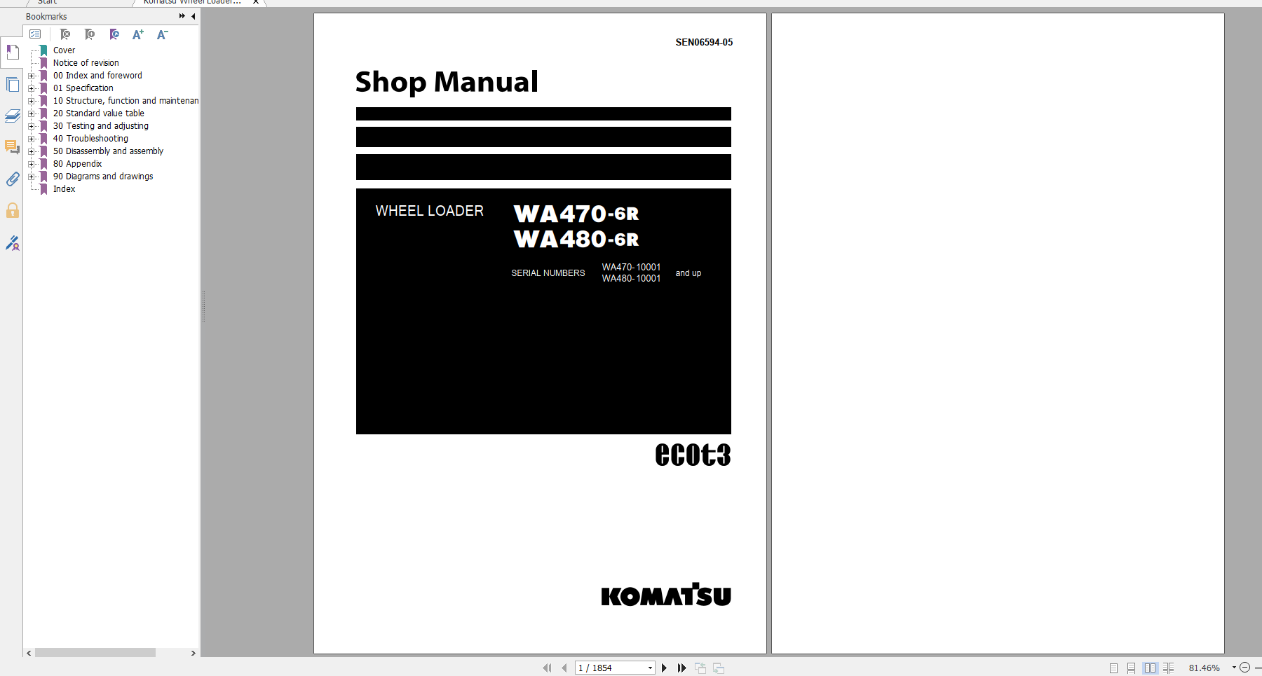 Komatsu Wheel Loader WA470 6R WA480 6R Shop Manual SEN06594 05 2019