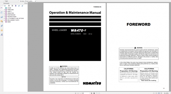 Komatsu Wheel Loader WA470 7 Operation Maintenance Manual TEN00602 06 2019