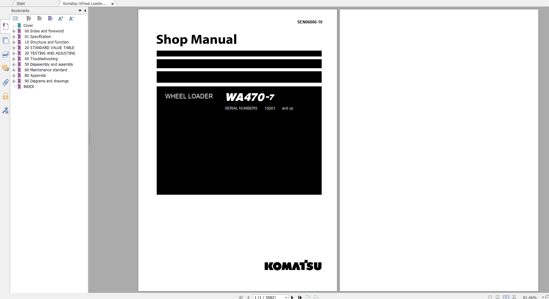 Komatsu Wheel Loader WA470 7 Shop Manual SEN06006 10 2020