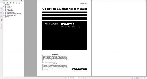 Komatsu Wheel Loader WA470 8 Operation Maintenance Manual TEN00948 00 2020