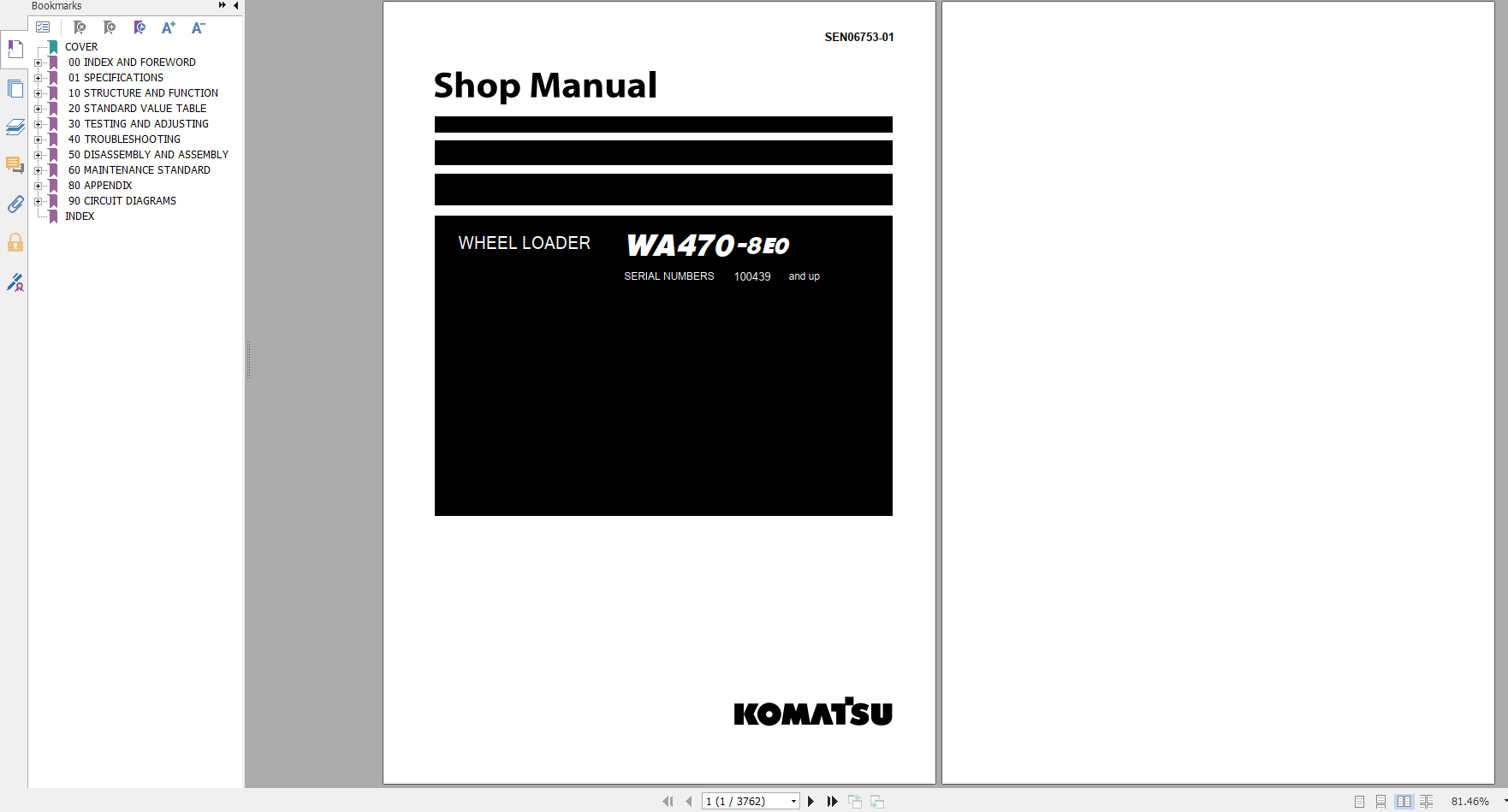 Komatsu Wheel Loader WA470 8E0 Shop Manual SEN06753 01 2020