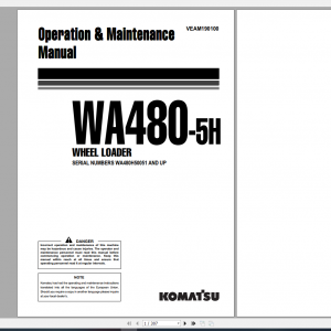 Komatsu Wheel Loader WA480 5H Operation Maintenance Manual VEAM190100