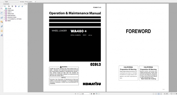 Komatsu Wheel Loader WA480 6 Operation Maintenance Manual PEN00173 03 2007