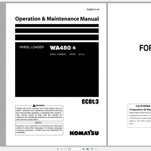 Komatsu Wheel Loader WA480 6 Operation Maintenance Manual TEN00315 04 2009