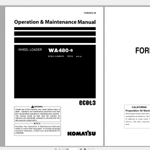 Komatsu Wheel Loader WA480 6 Operation Maintenance Manual TEN00452 08 2019