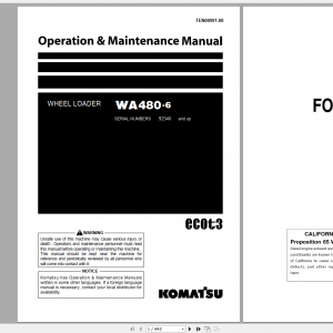 Komatsu Wheel Loader WA480 6 Operation Maintenance Manual TEN00991 00 2020