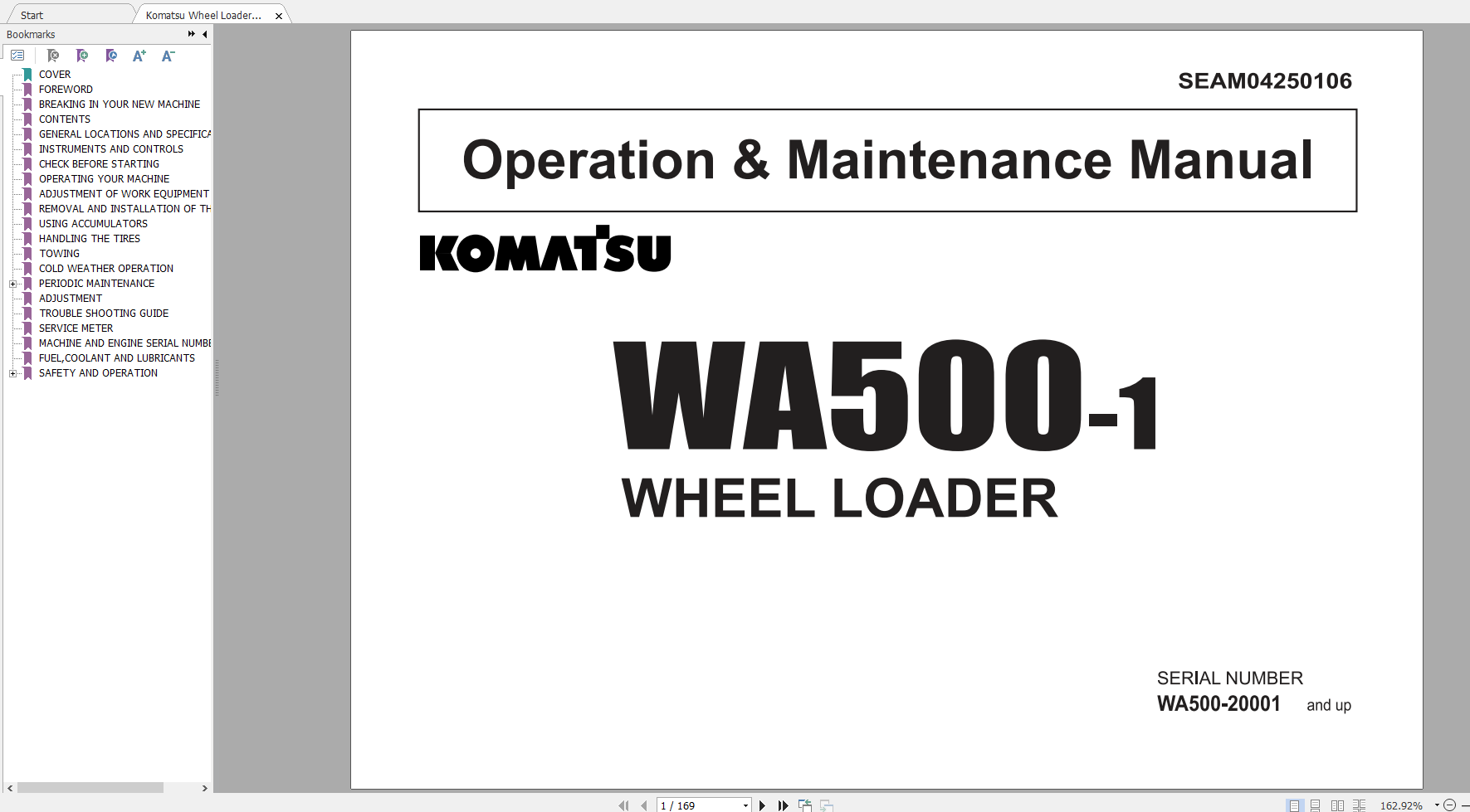 Komatsu Wheel Loader WA500 1 Operation Maintenance Manual SEAM04250106