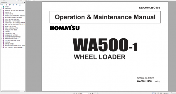 Komatsu Wheel Loader WA500 1 Operation Maintenance Manual SEAM0425C103